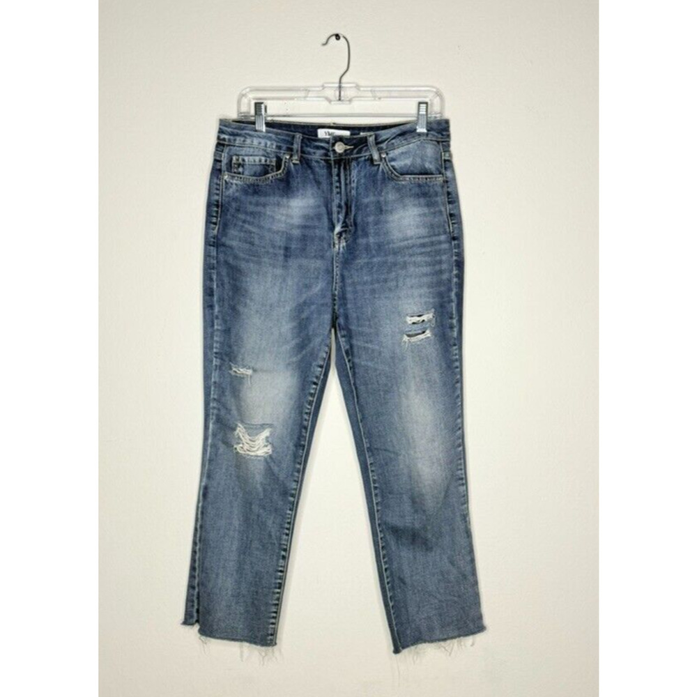 YMI Jeans High Rise Anklet Slim Stretch Blue Denim Distressed Casual 32x24 Capri